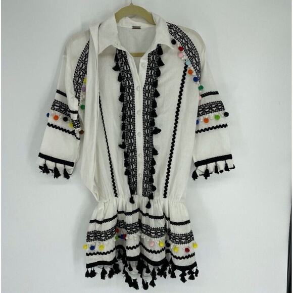 Dodo Bar Or Pas Pour Toi Women Dress Small PomPom White Embroidered - Picture 1 of 8